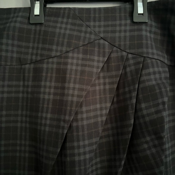 Bedo Size 6 Black and Brown Plaid Pencil Asymmetrical Skirt - Picture 2 of 10